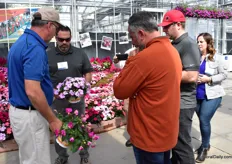 Visitors seeing the differences between the regular sunpatiens and the Compact Orchid Blush.